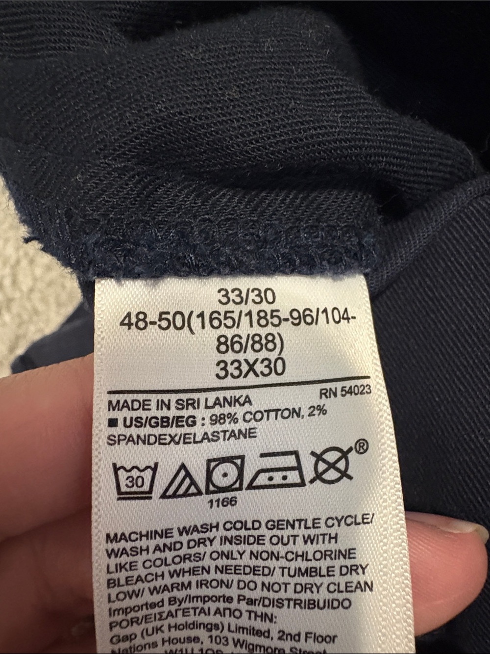 GAP 33/30 Slim-Fit Navy Chino Pants - Picture 4 of 4
